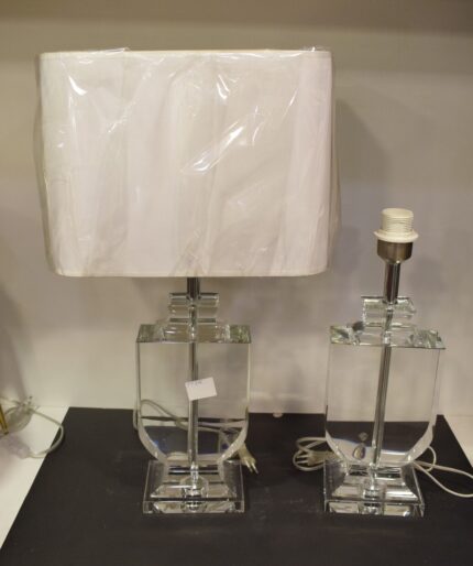 Crystal Glass Table Lamp with White Rectangular Shade-Pair