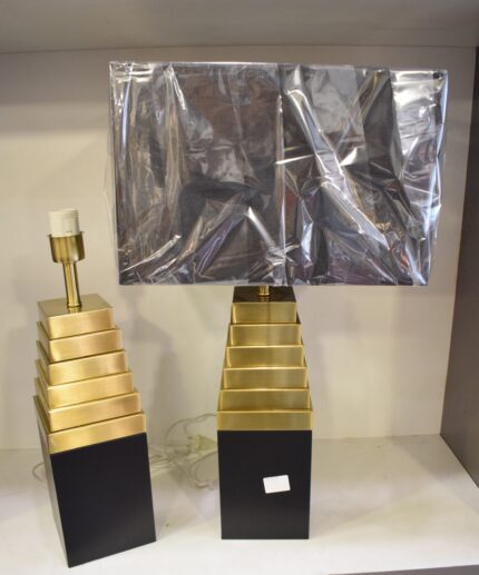 Modern Black & Gold Pyramid Step Table Lamp-Pair