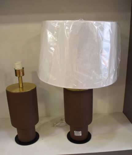 Contemporary Brown Cylinder Table Lamp_Pair